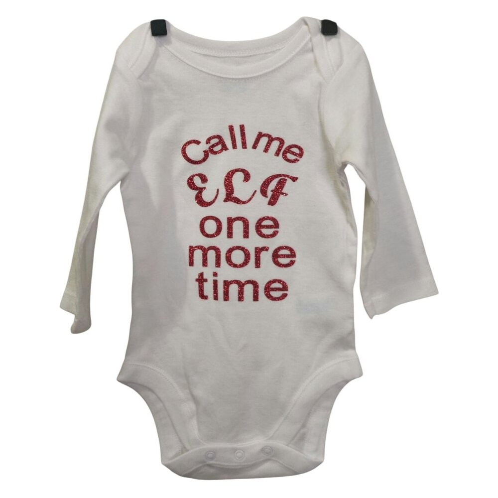 New White Baby Long Sleeve Onsie/Bodysuit  0-3 Months Christmas Elf